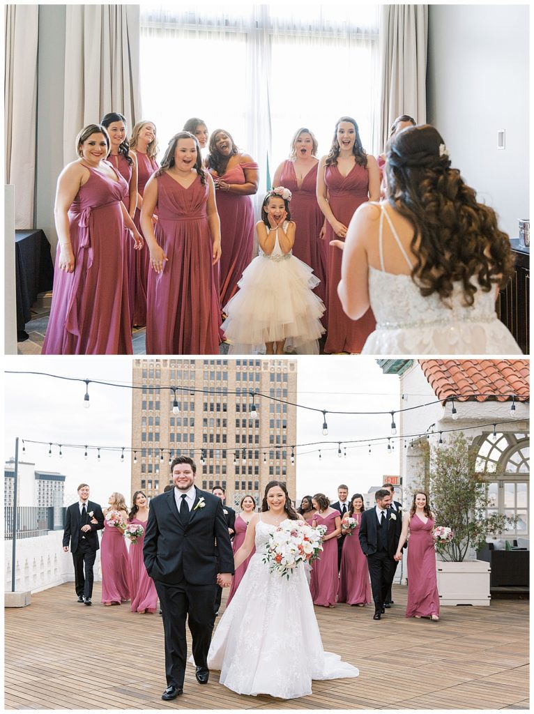first look with bridesmaids, bridal party photo