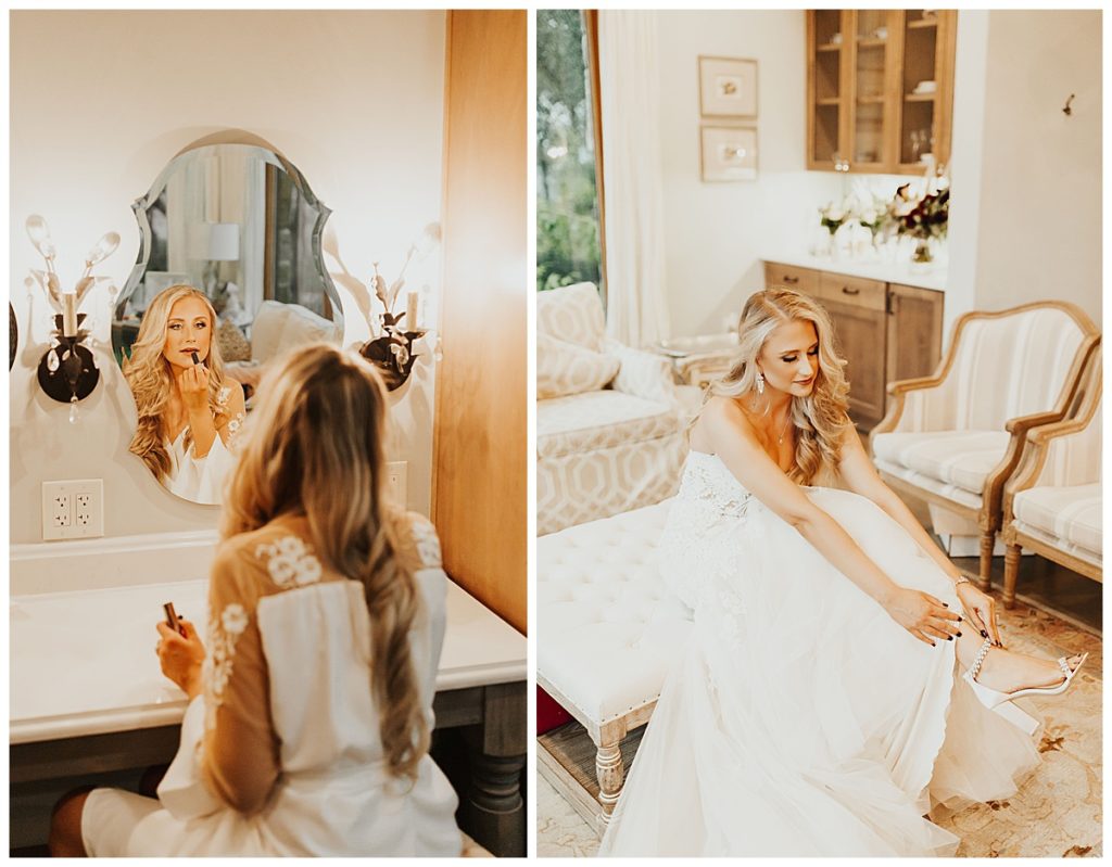 bride getting ready in bridal suite at Canyonwood Ridge