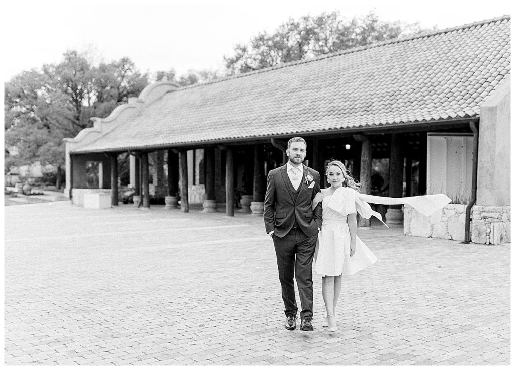 bride and groom black and white portrait at Camp Lucy