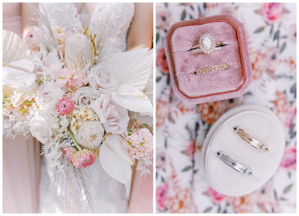 dried floral bouquet and wedding details