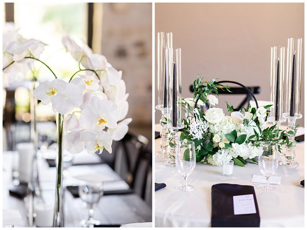 white orchids and table centerpiece for modern wedding