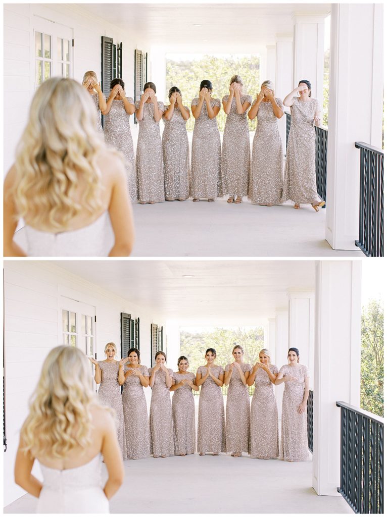 first look with bridesmaids at Kendall Point