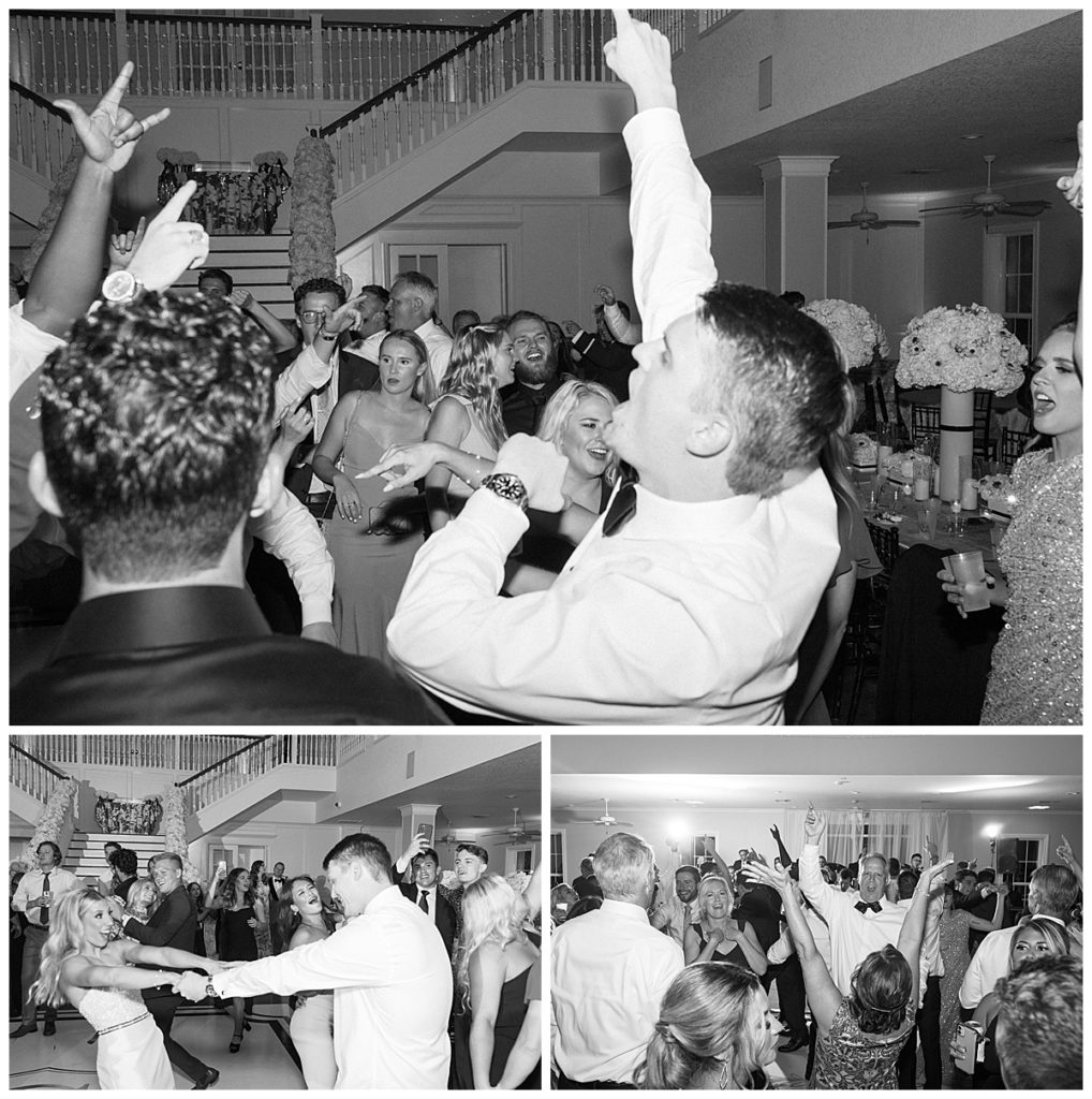 black and white photos of reception dancing
