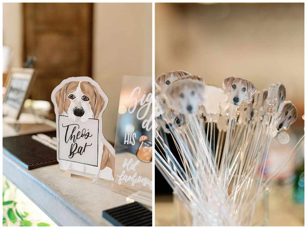 bar signs and drink stirrers that look like beagle dog