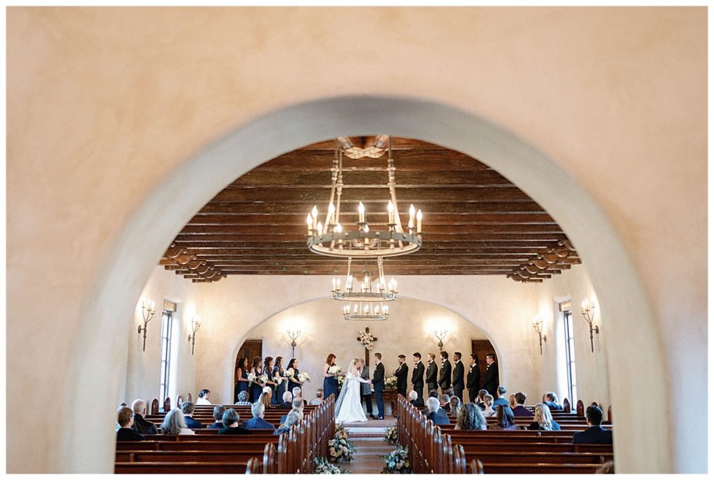 bride and groom marry in chapel at Lost Mission