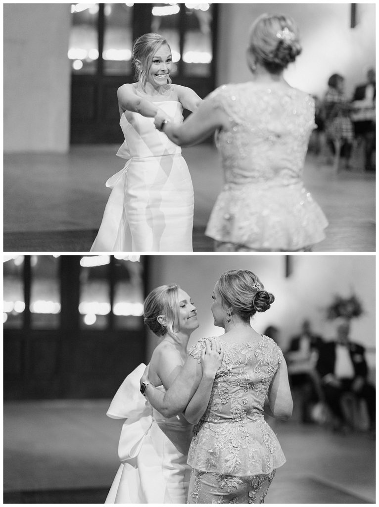 bride dances with mom at reception